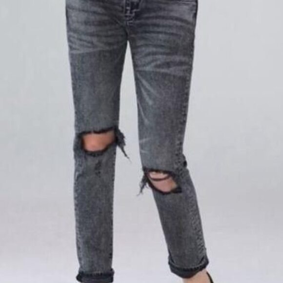 Anthropologie Pilcro‎ Distressed Slim Boyfriend Jean Black size 26 waist - Picture 2 of 11